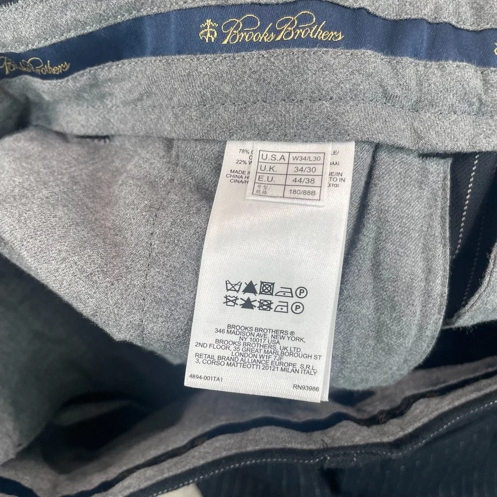 Brooks Brothers Clark Trouser Pants Men 34x30‎ Black Pinstripe Wool Blend NWOT
